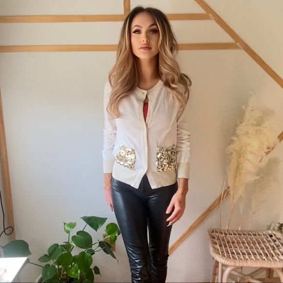cardigan sweater with front sequin pockets - Picture 1 of 5